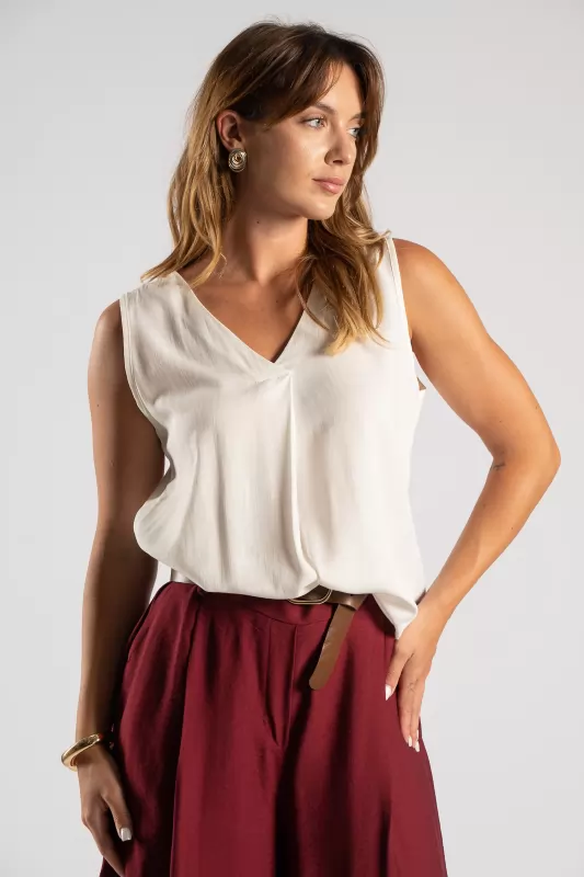 Blouse V Sleeveless Pleat
