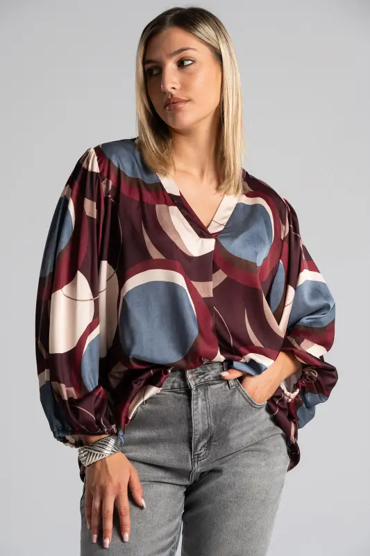 Blouse V-neck Opening Circle 