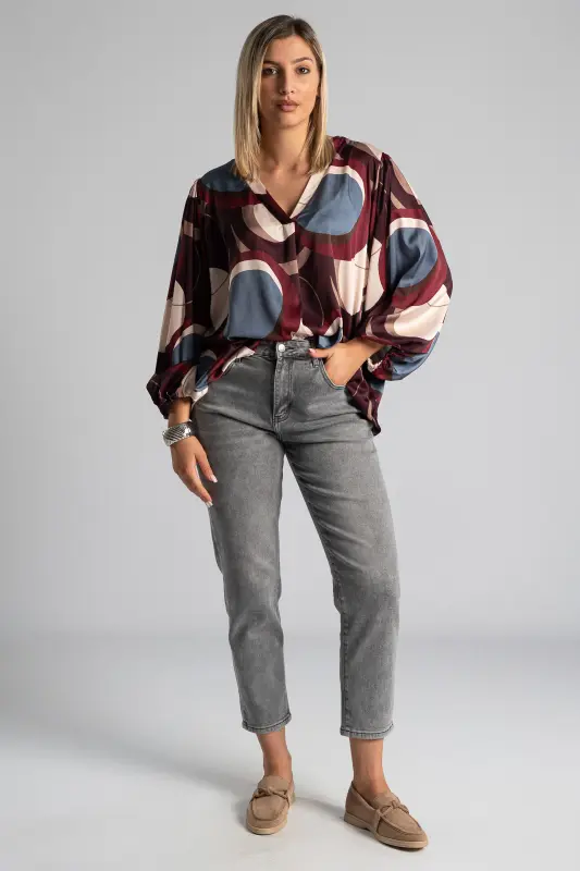 Blouse V-neck Opening Circle 