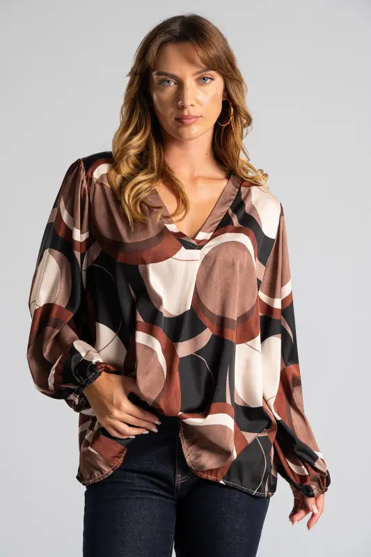Blouse V-neck Opening Circle 