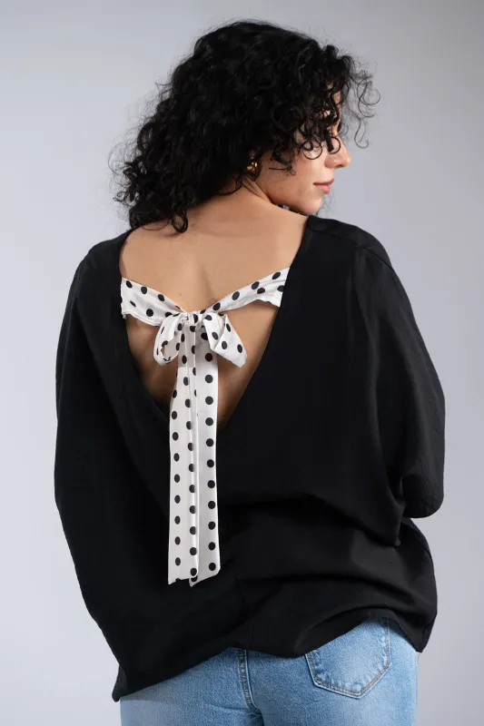 Μπλούζα V Λαιμόκοψη Φιόγκος Πουά