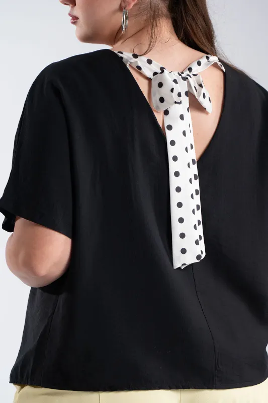 Μπλούζα V Λαιμόκοψη Φιόγκος Πουά