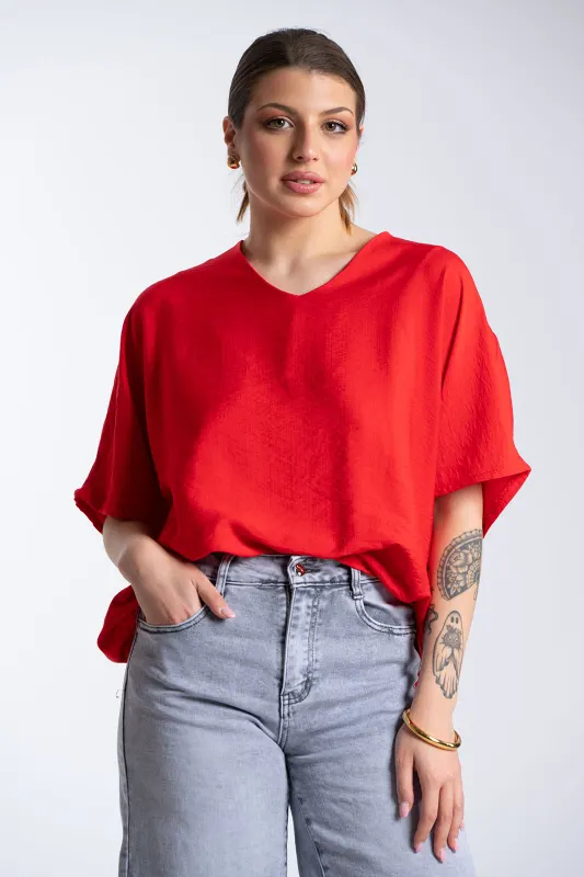 Μπλούζα V Λαιμόκοψη Φιόγκος Πουά