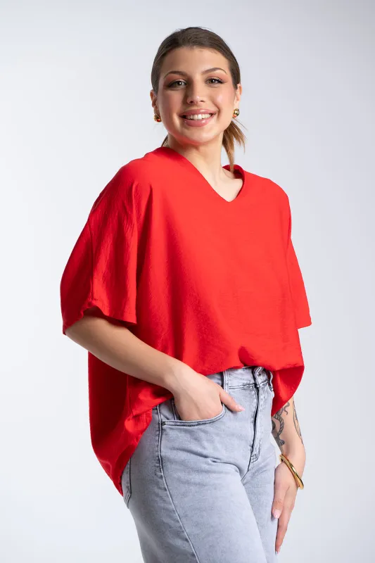 Μπλούζα V Λαιμόκοψη Φιόγκος Πουά