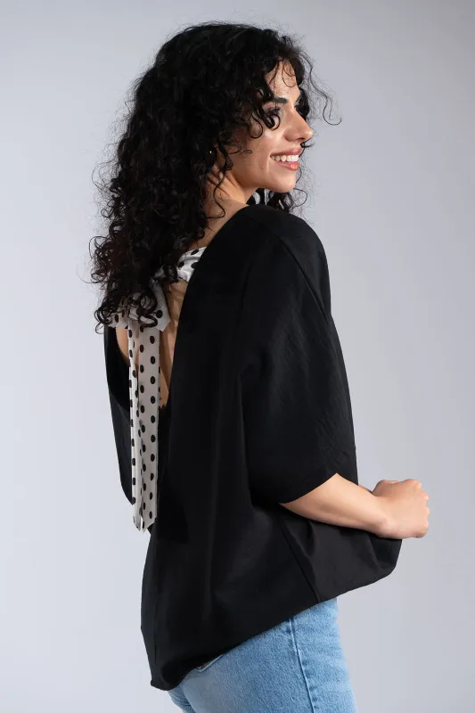 Μπλούζα V Λαιμόκοψη Φιόγκος Πουά