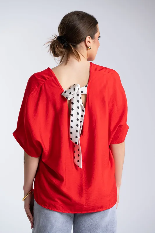 Μπλούζα V Λαιμόκοψη Φιόγκος Πουά