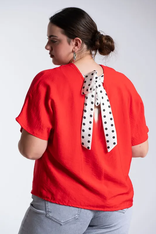 Μπλούζα V Λαιμόκοψη Φιόγκος Πουά