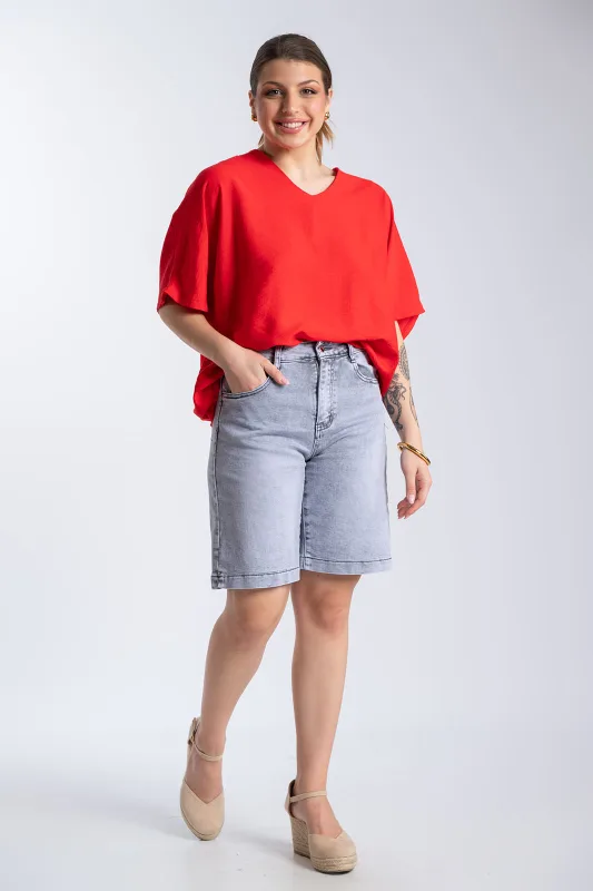 Μπλούζα V Λαιμόκοψη Φιόγκος Πουά