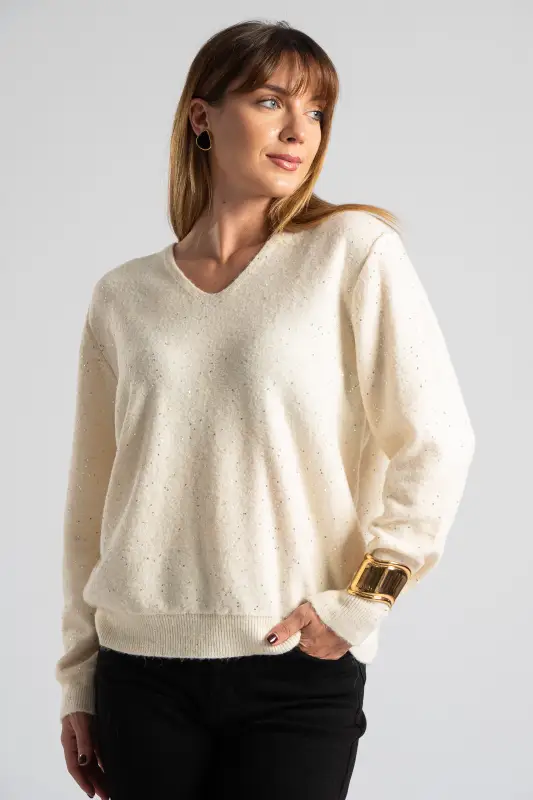 Μπλούζα V Λαιμόκοψη Μικρές Παγιέτες