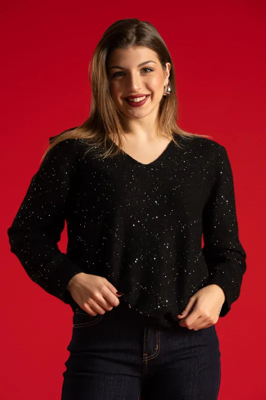 Μπλούζα V Λαιμόκοψη Μικρές Παγιέτες