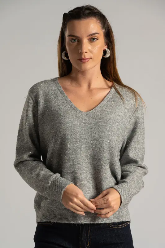 Μπλούζα V Λαιμόκοψη Μικρές Παγιέτες