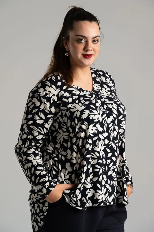 Blouse V-neck with Leaves Print