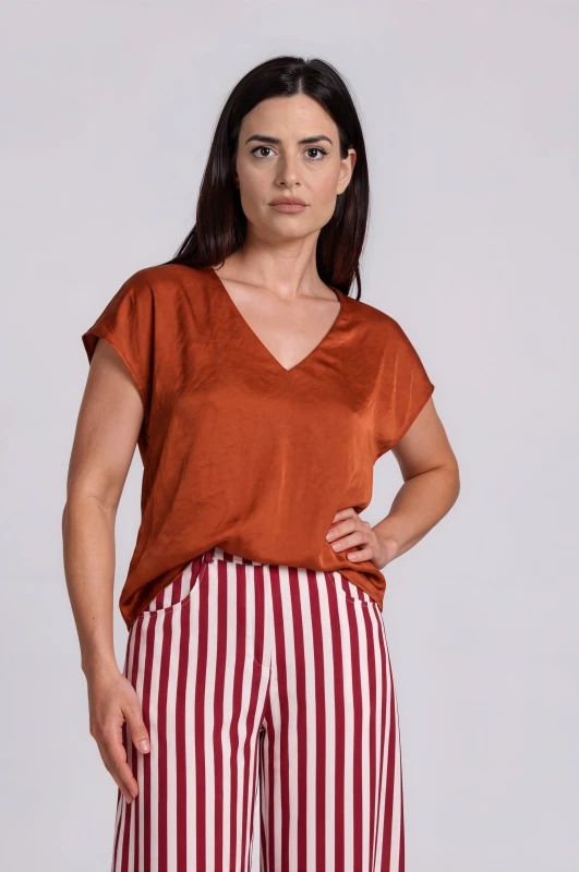 Blouse V-Neck Satin 