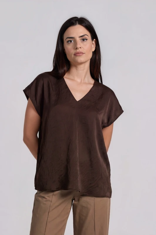 Blouse V-Neck Satin 
