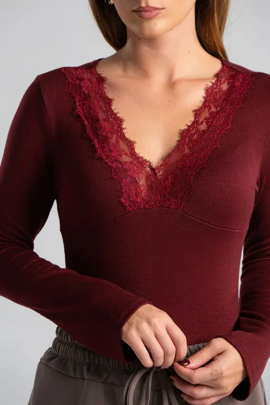 Blouse V-neck Lace Detail