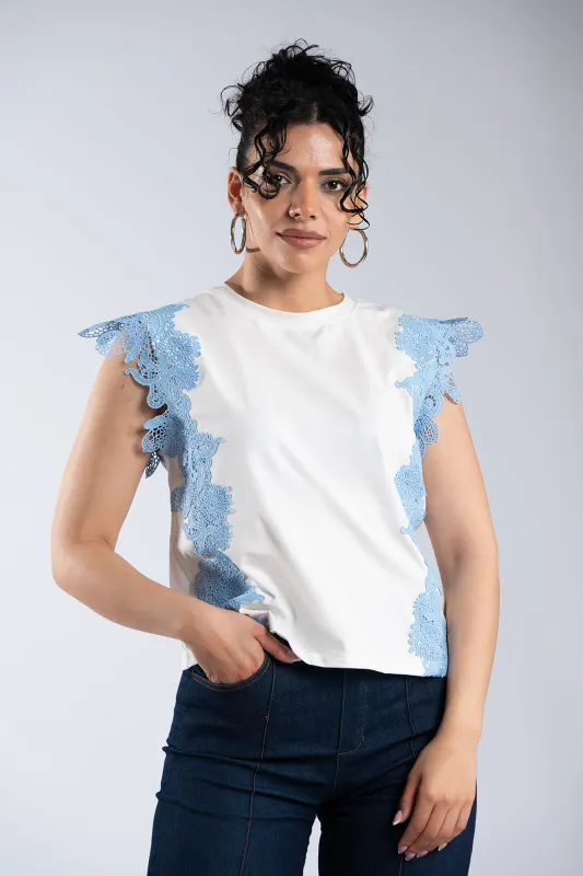 Cotton Sleeveless Blouse Lace Details 