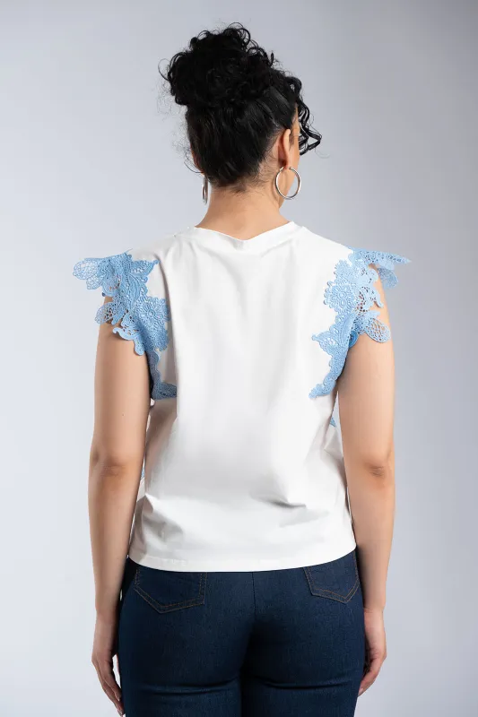 Cotton Sleeveless Blouse Lace Details 