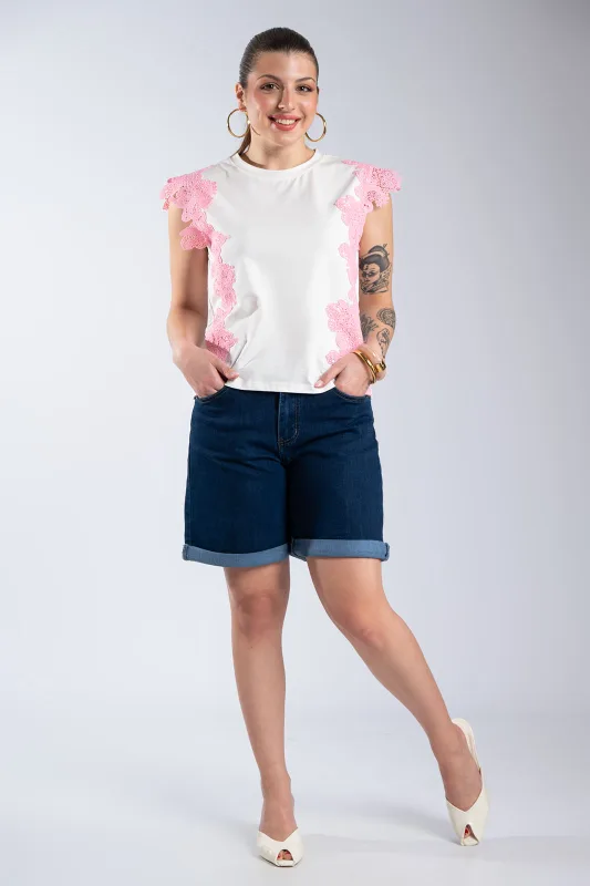 Cotton Sleeveless Blouse Lace Details 