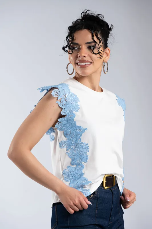 Cotton Sleeveless Blouse Lace Details 