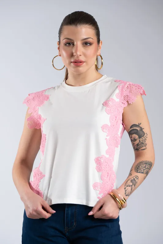 Cotton Sleeveless Blouse Lace Details 