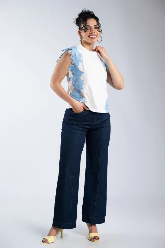 Cotton Sleeveless Blouse Lace Details 