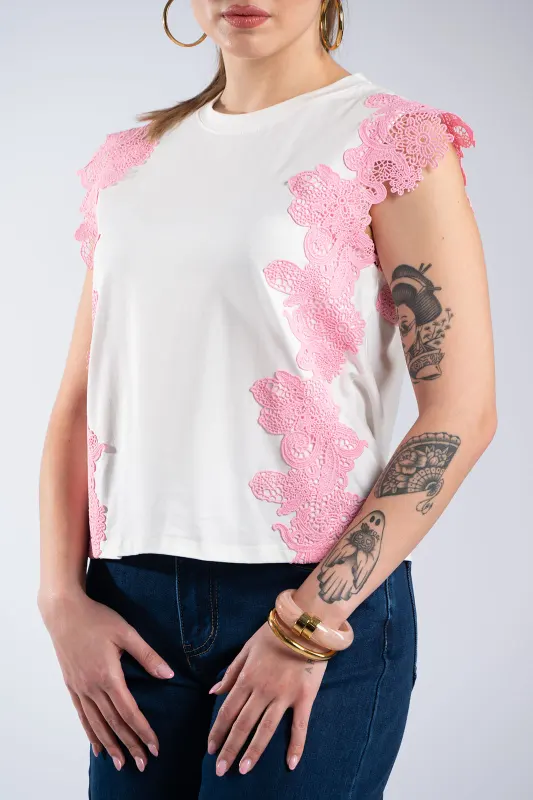 Cotton Sleeveless Blouse Lace Details 
