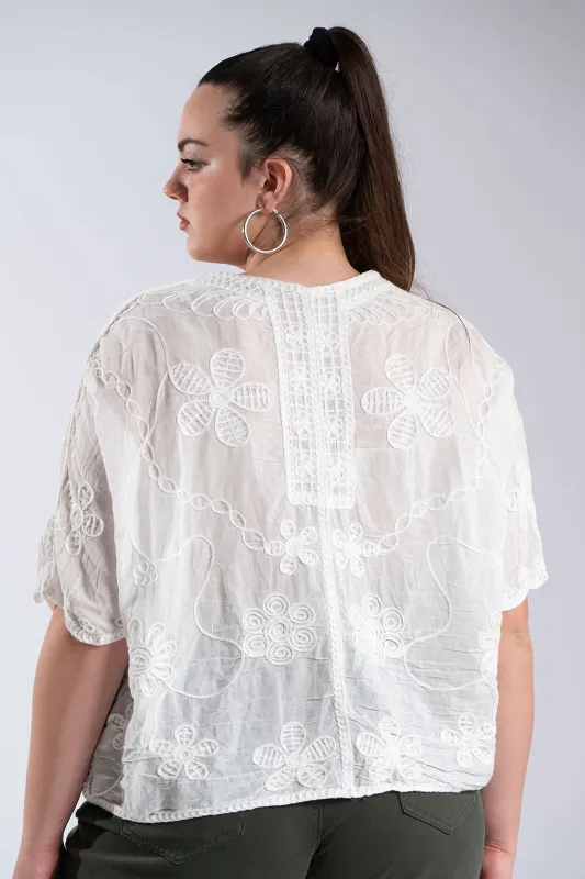 Cotton T-Shirt Floral Embroidery 