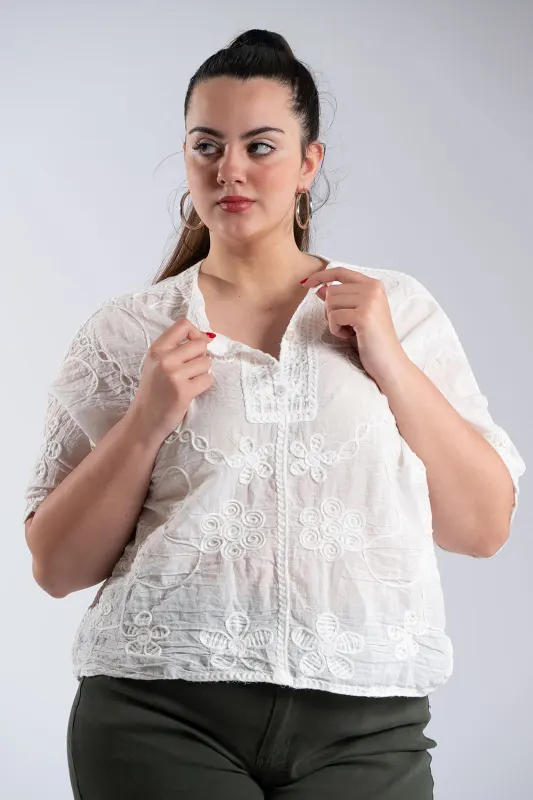 Cotton T-Shirt Floral Embroidery 