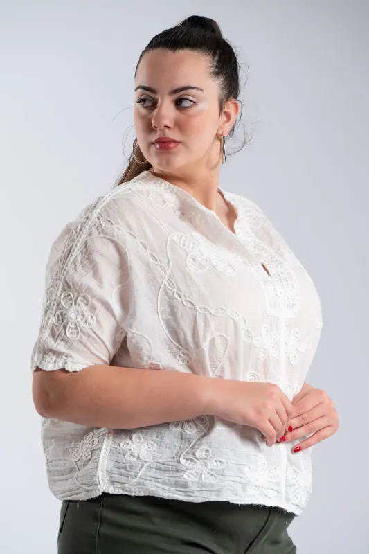 Cotton T-Shirt Floral Embroidery 