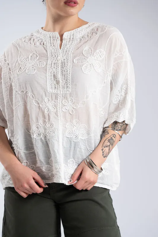 Cotton T-Shirt Floral Embroidery 