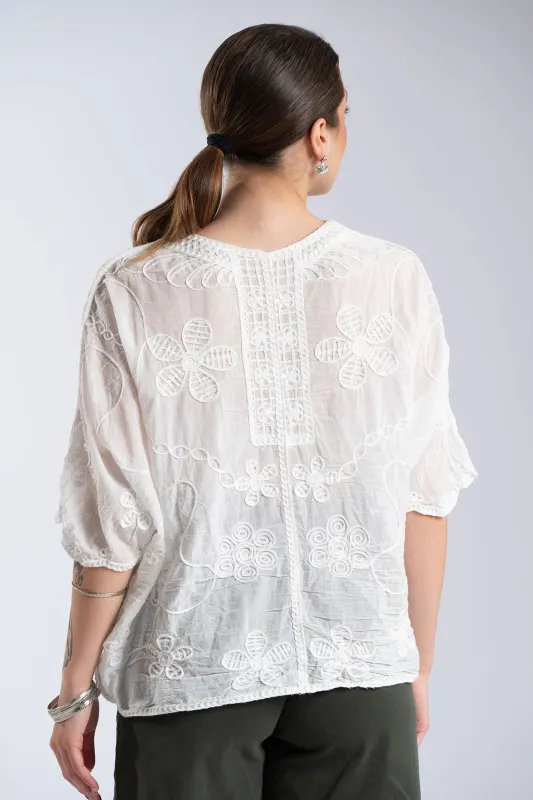 Cotton T-Shirt Floral Embroidery 