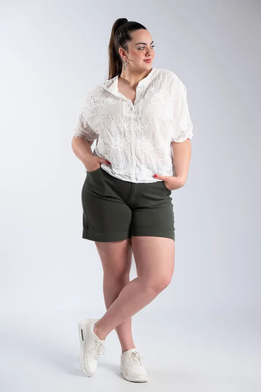 Cotton T-Shirt Floral Embroidery 