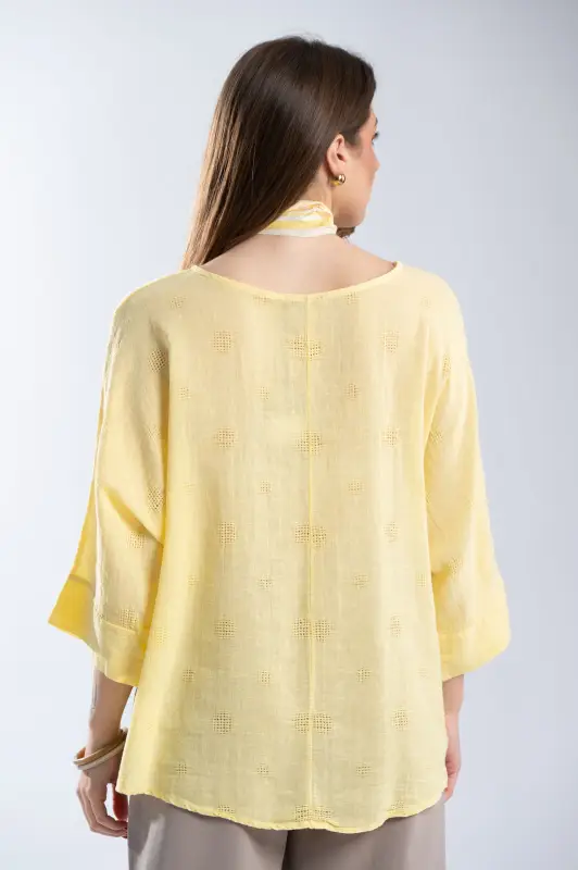 Cotton Blouse Perforated Details Scarf