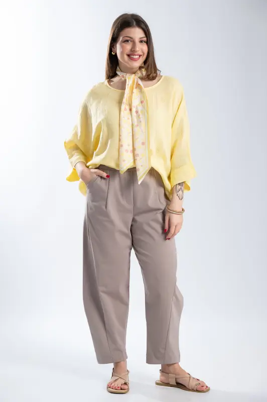 Cotton Blouse Perforated Details Scarf