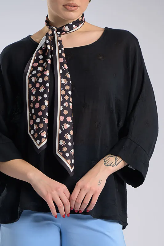 Cotton Blouse Perforated Details Scarf