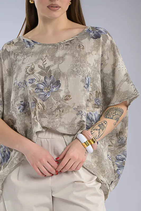 Blouse Oversized Floral Cotton 