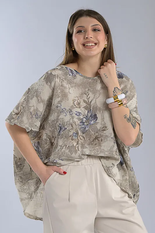 Blouse Oversized Floral Cotton 