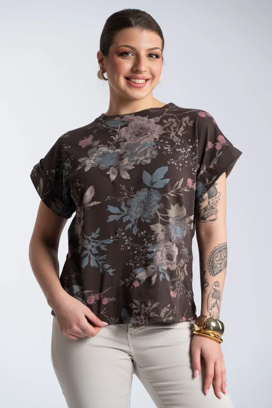 Μπλούζα Βαμβακερή Κοντομάνικη Floral