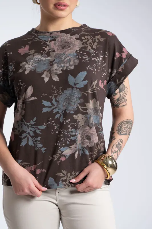 Μπλούζα Βαμβακερή Κοντομάνικη Floral