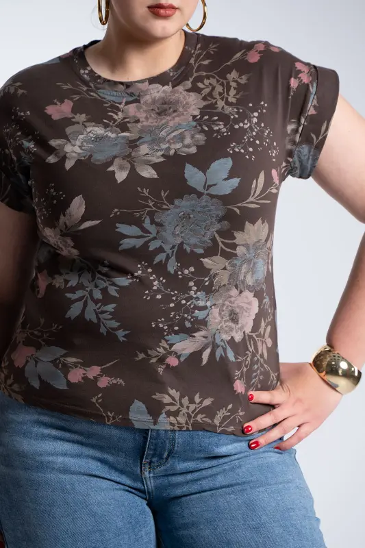 Μπλούζα Βαμβακερή Κοντομάνικη Floral