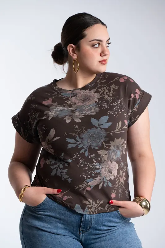 Μπλούζα Βαμβακερή Κοντομάνικη Floral