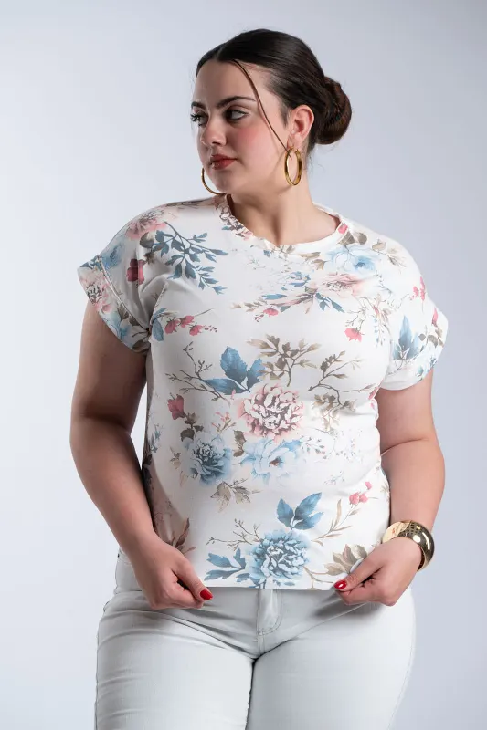 Μπλούζα Βαμβακερή Κοντομάνικη Floral