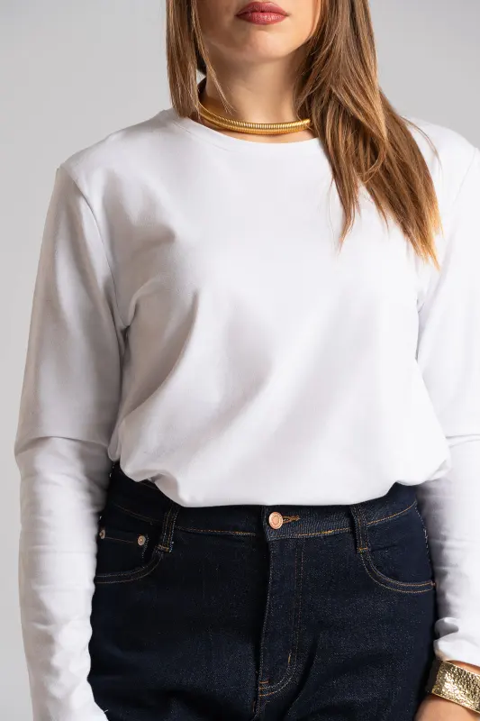 Μπλούζα Βαμβακερή Rib Μακριά Μανίκια