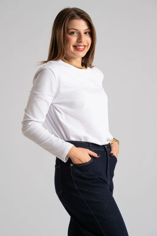 Μπλούζα Βαμβακερή Rib Μακριά Μανίκια