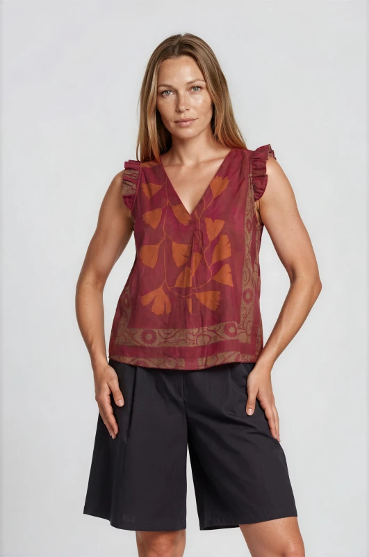 Blouse Pleat Floral Cotton