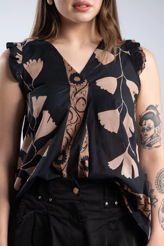 Blouse Pleat Floral Cotton