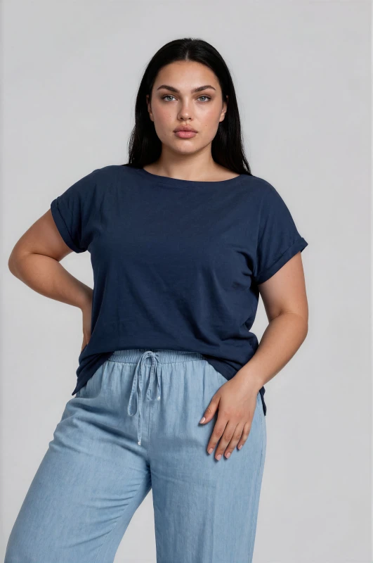Cotton T-Shirt Smile Neckline 