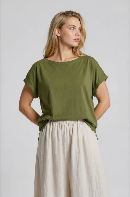 Cotton T-Shirt Smile Neckline 