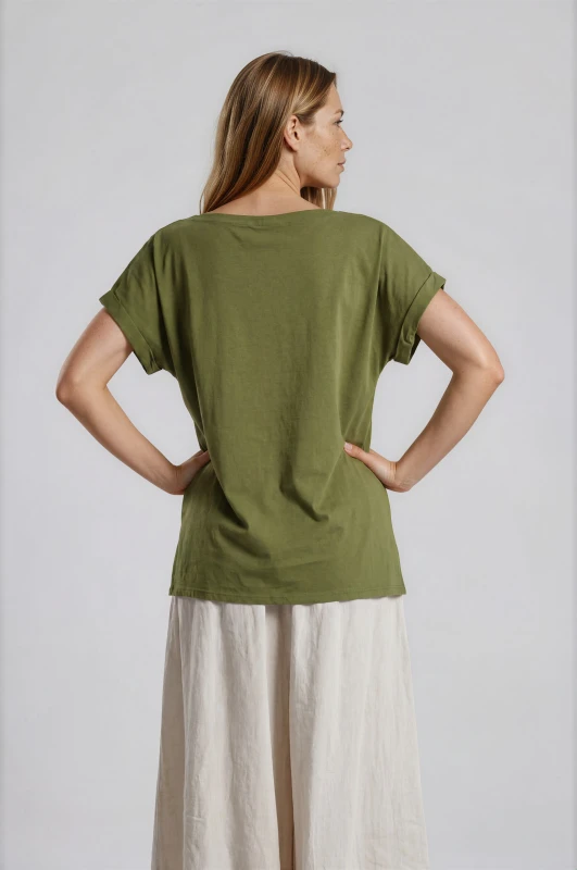 Cotton T-Shirt Smile Neckline 