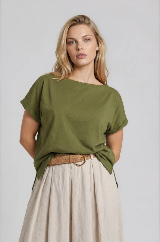 Cotton T-Shirt Smile Neckline 